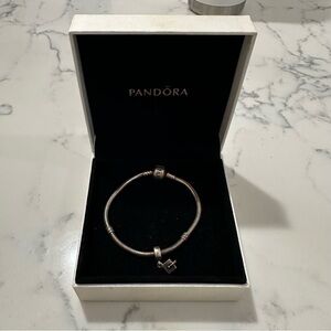 Pandora 7” Stainless Steel Bracelet w/ Graduation Cap Dangle Charm